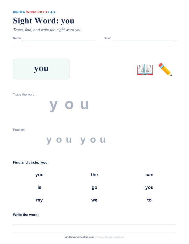 Sight Word: you worksheet preview