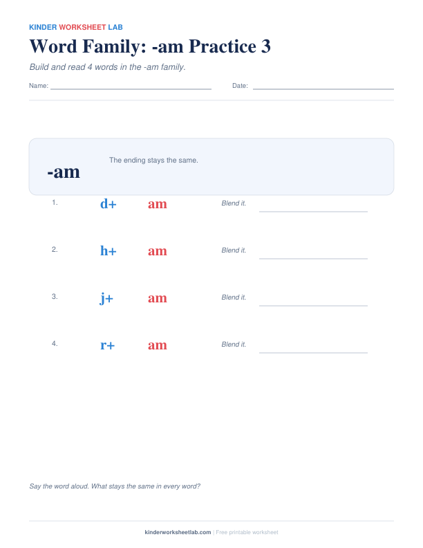 Word Family: -am Practice 3 worksheet preview