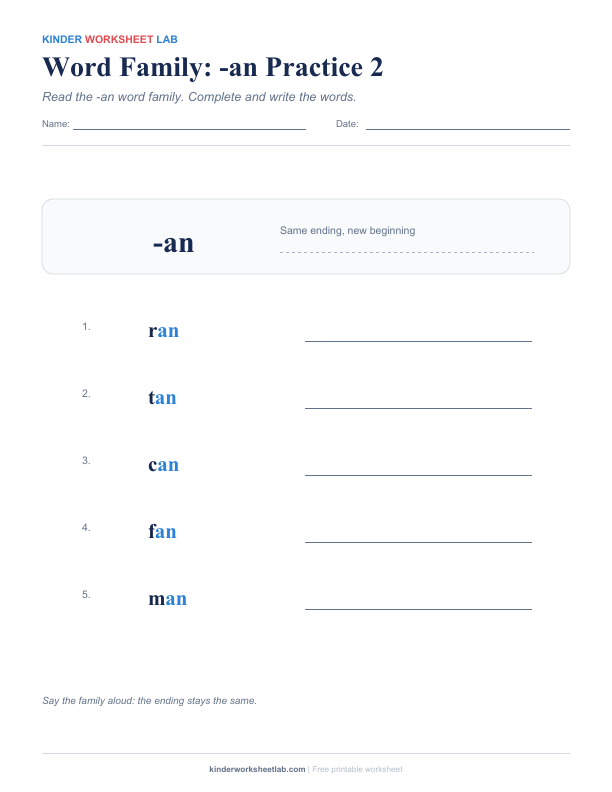 Word Family: -an Practice 2 worksheet preview