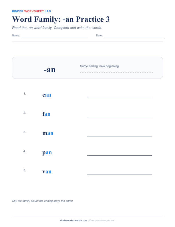 Word Family: -an Practice 3 worksheet preview