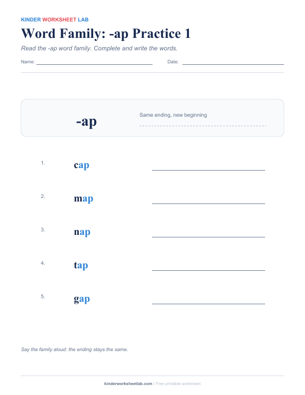 Word Family: -ap Practice 1 worksheet preview