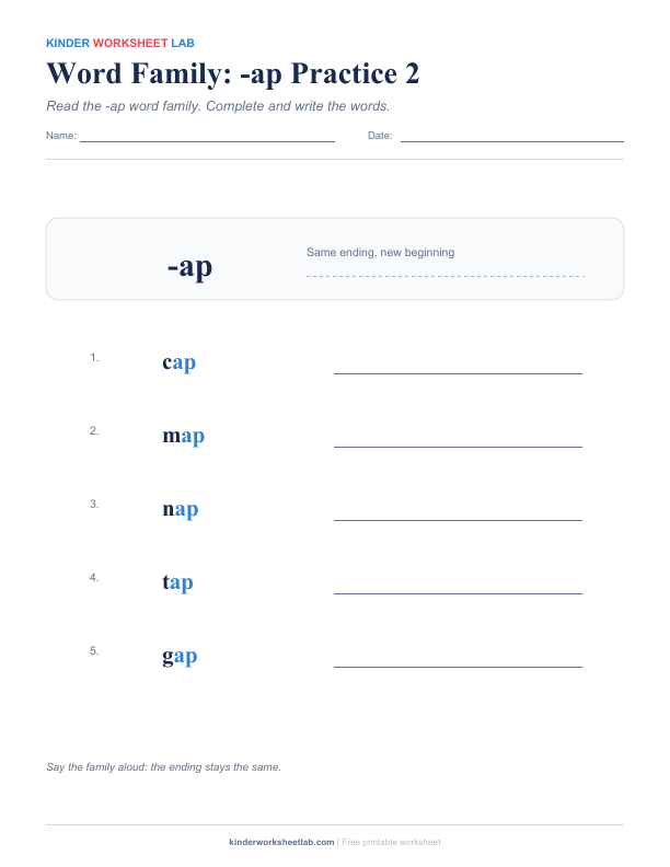 Word Family: -ap Practice 2 worksheet preview