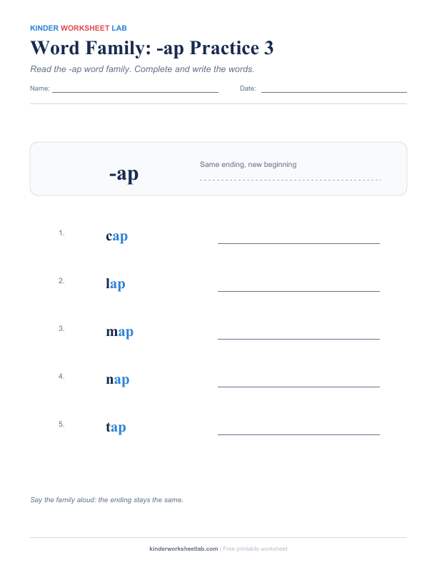 Word Family: -ap Practice 3 worksheet preview