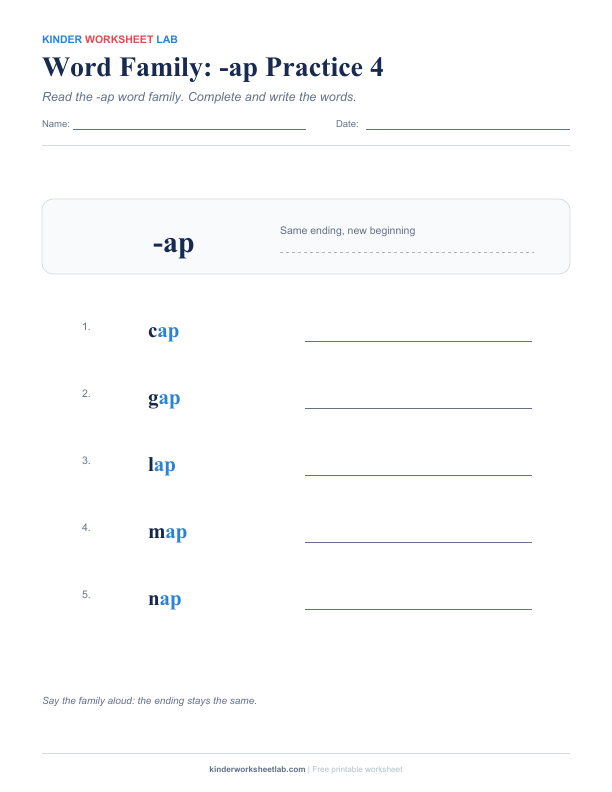 Word Family: -ap Practice 4 worksheet preview