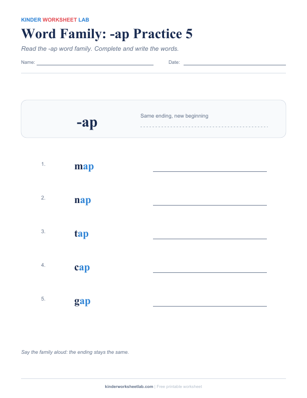 Word Family: -ap Practice 5 worksheet preview
