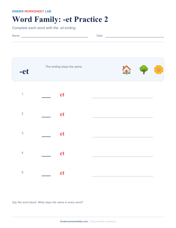 Word Family: -et Practice 2 worksheet preview