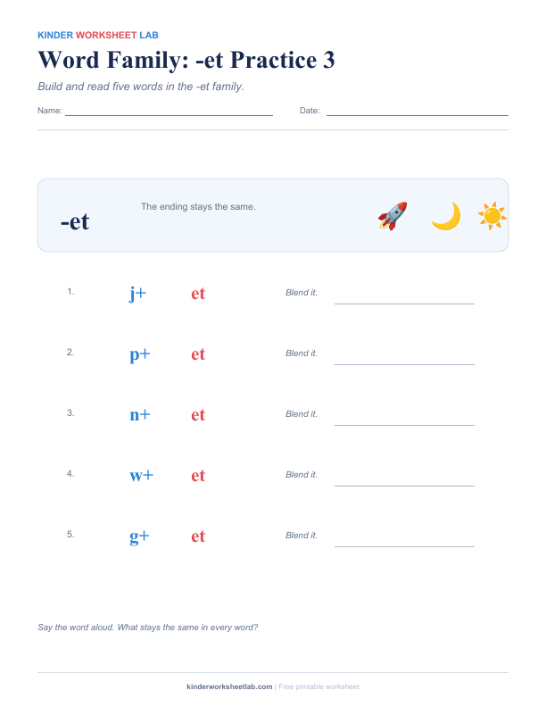 Word Family: -et Practice 3 worksheet preview