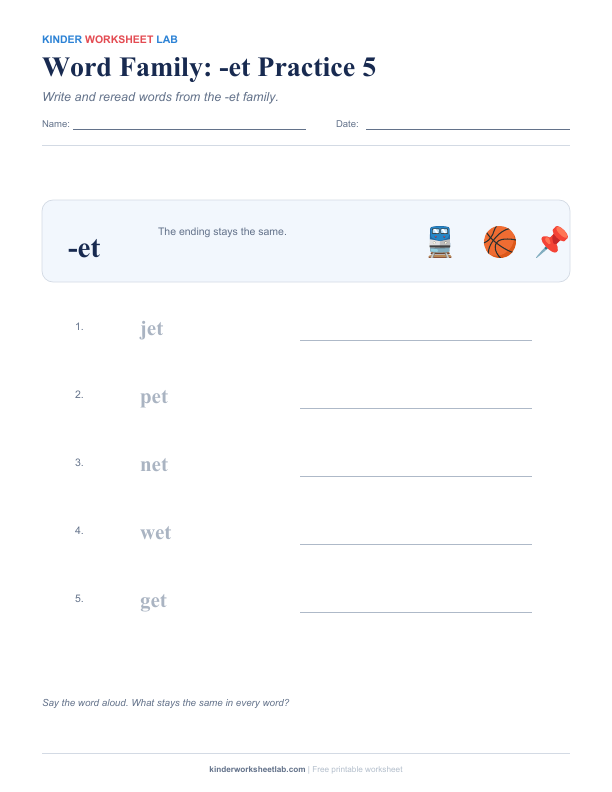 Word Family: -et Practice 5 worksheet preview