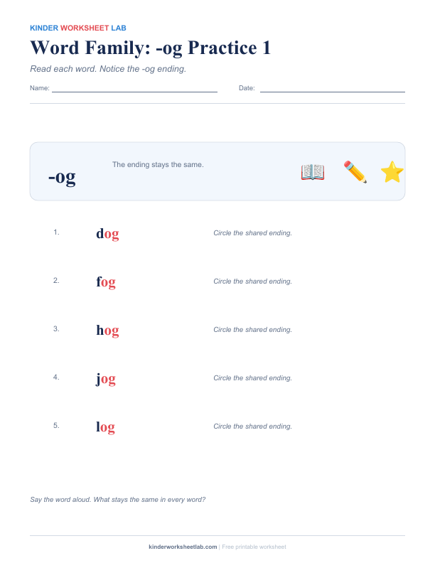 Word Family: -og Practice 1 worksheet preview