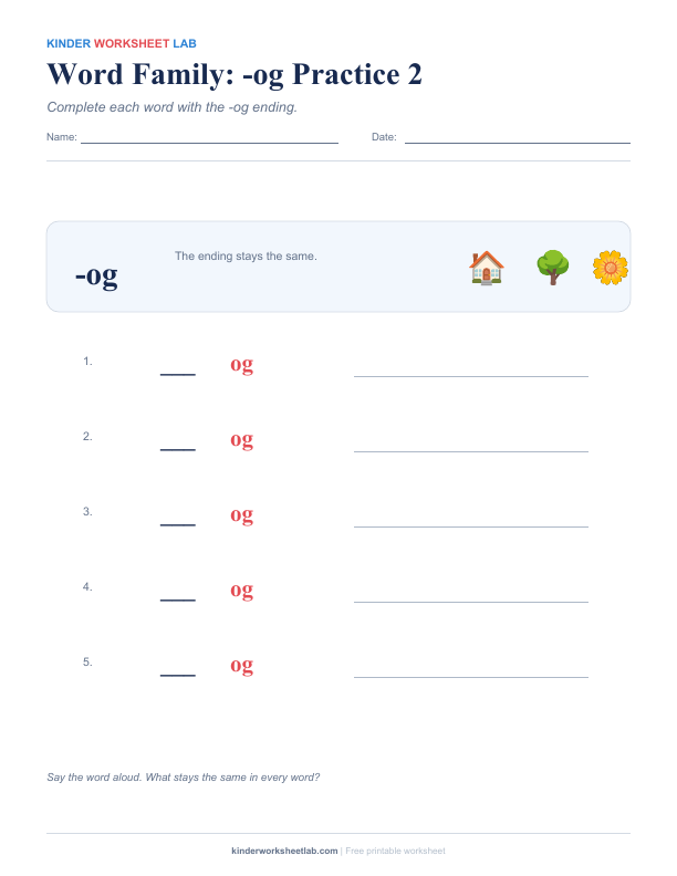 Word Family: -og Practice 2 worksheet preview