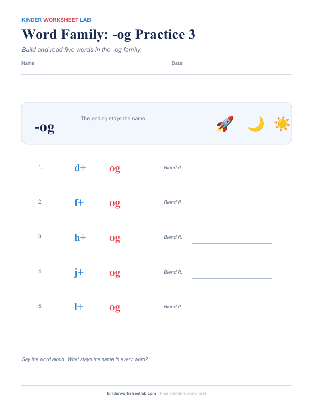 Word Family: -og Practice 3 worksheet preview