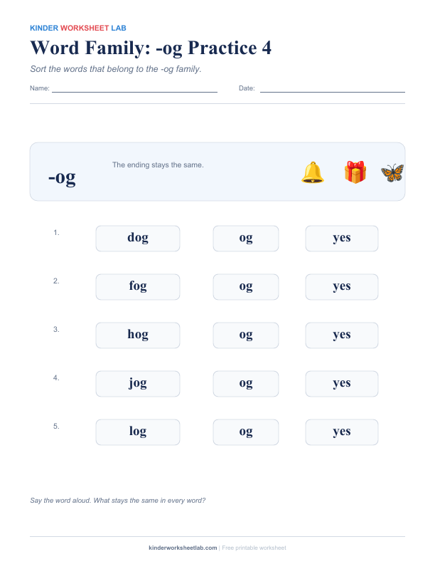 Word Family: -og Practice 4 worksheet preview
