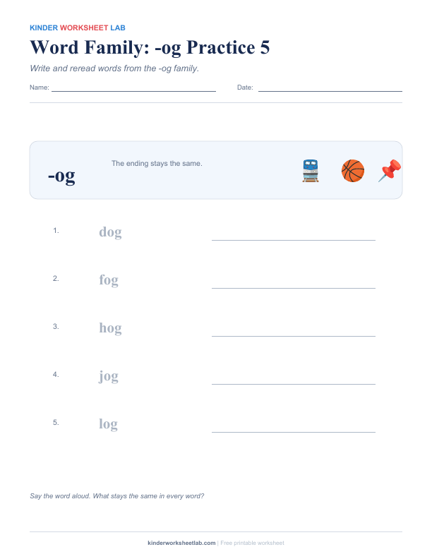 Word Family: -og Practice 5 worksheet preview