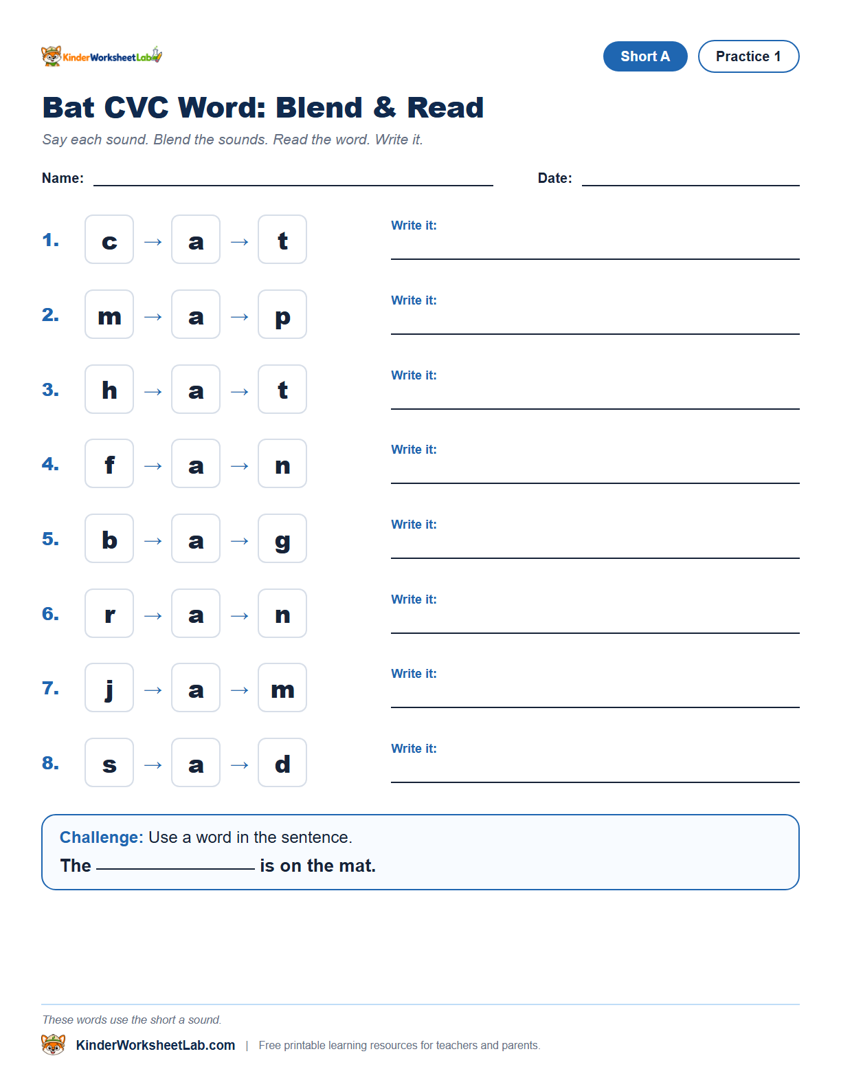 Word Sort — Bat CVC Worksheet preview