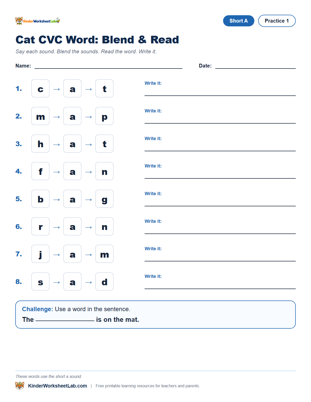 Word Sort — Cat CVC Worksheet worksheet preview
