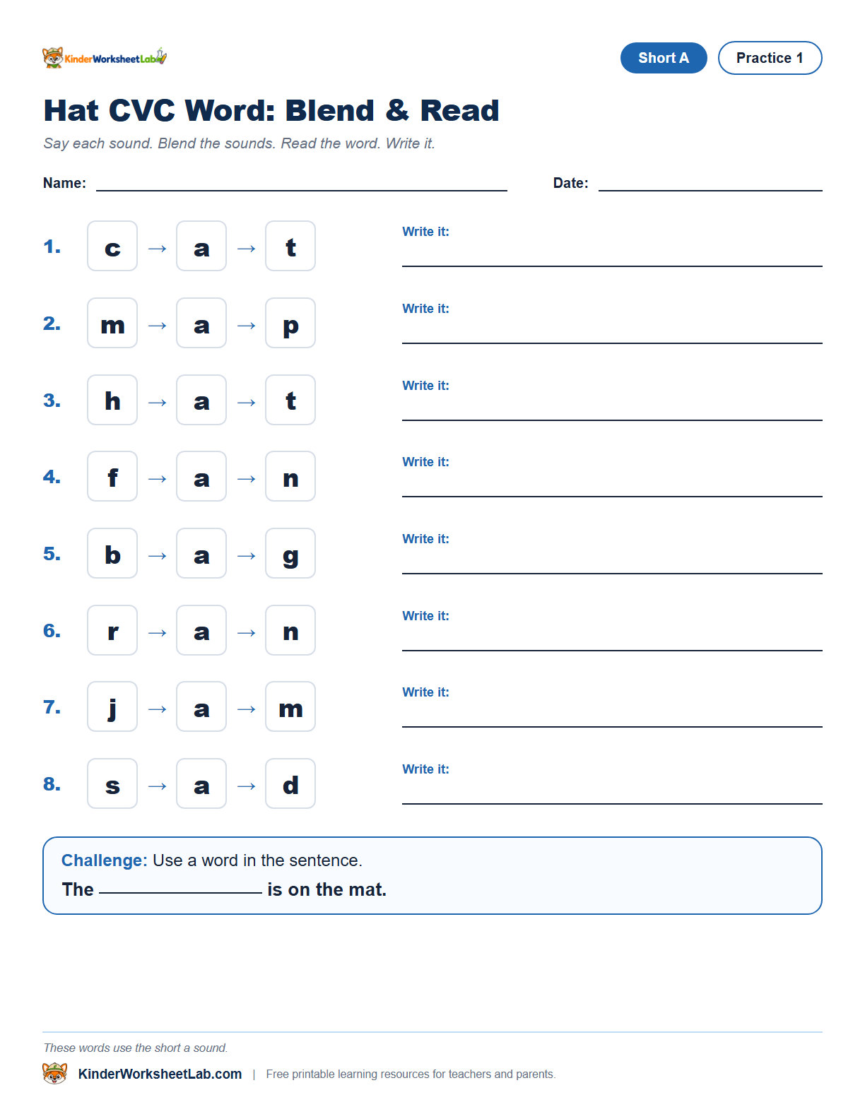 Word Sort — Hat CVC Worksheet worksheet preview