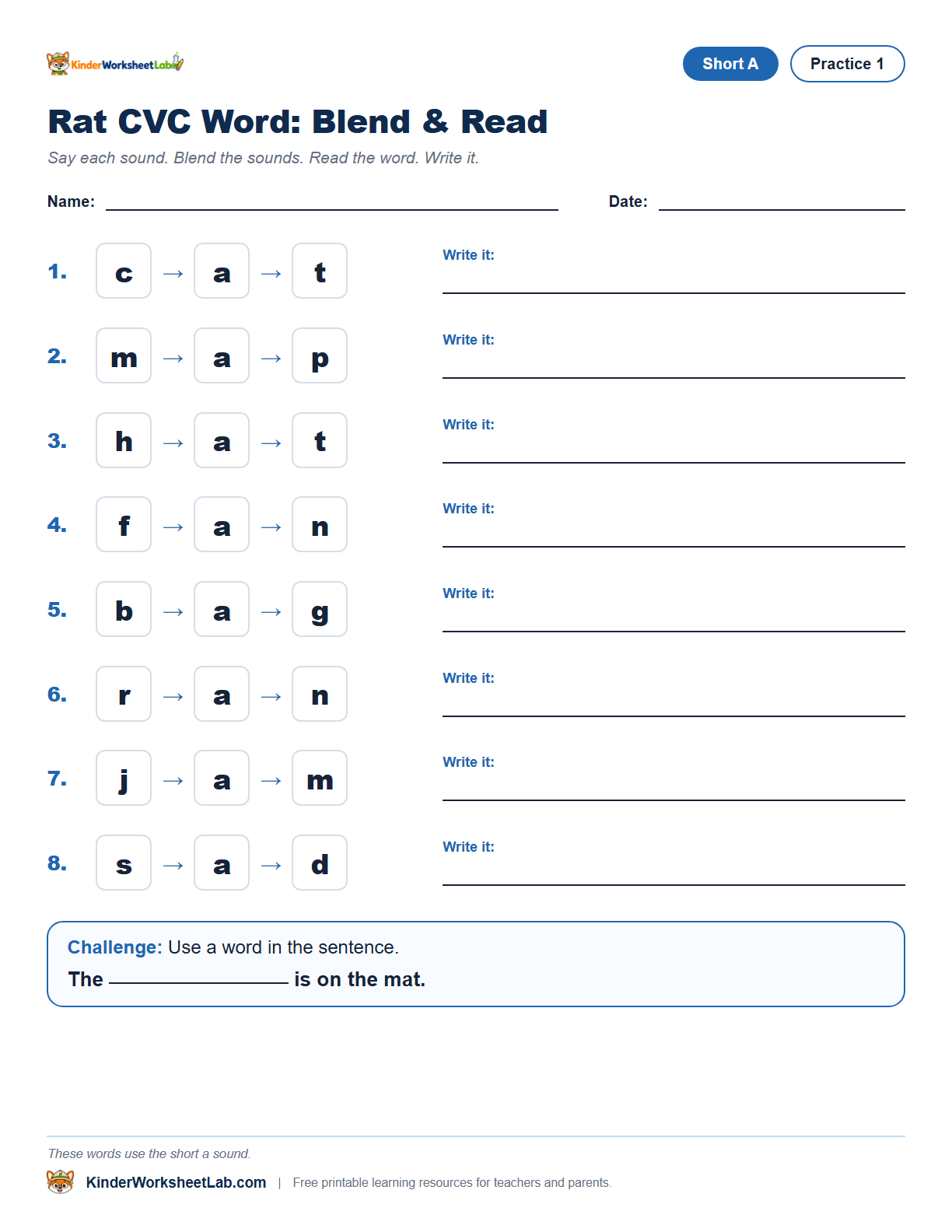 Word Sort — Rat CVC Worksheet worksheet preview