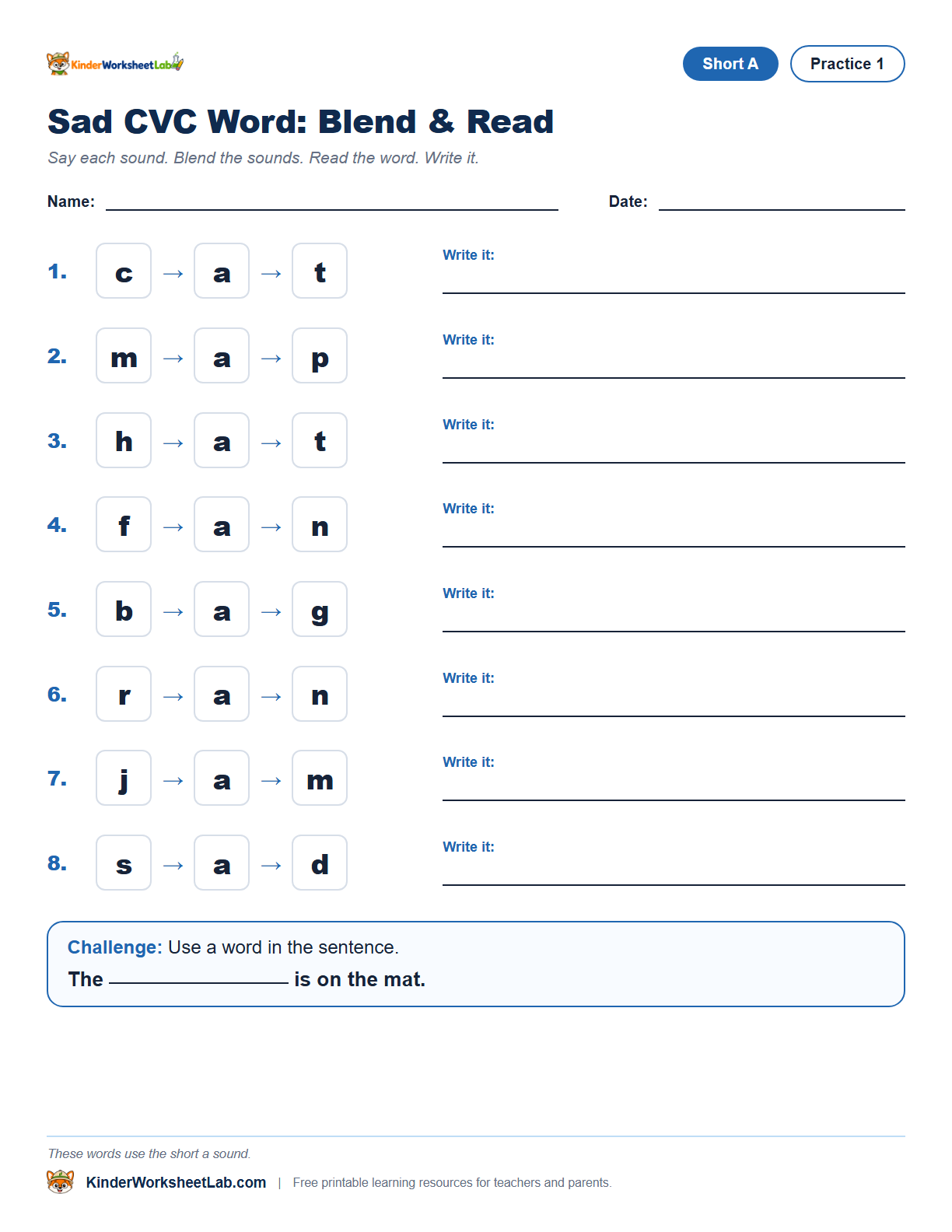 Word Sort — Sad CVC Worksheet worksheet preview
