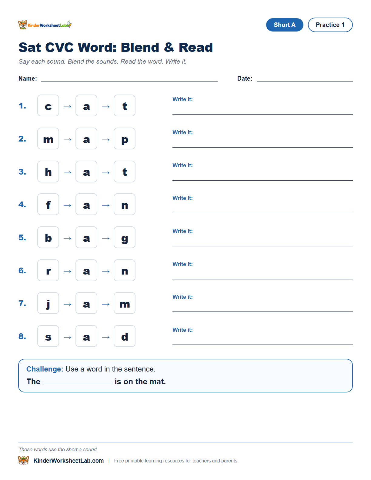 Word Sort — Sat CVC Worksheet worksheet preview