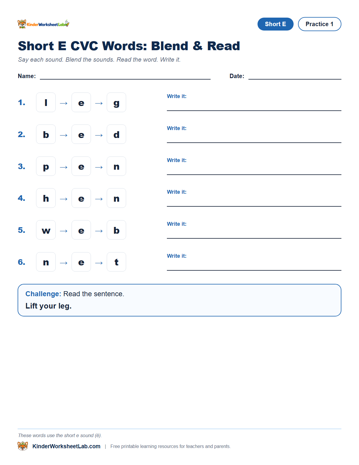 Leg CVC worksheet preview