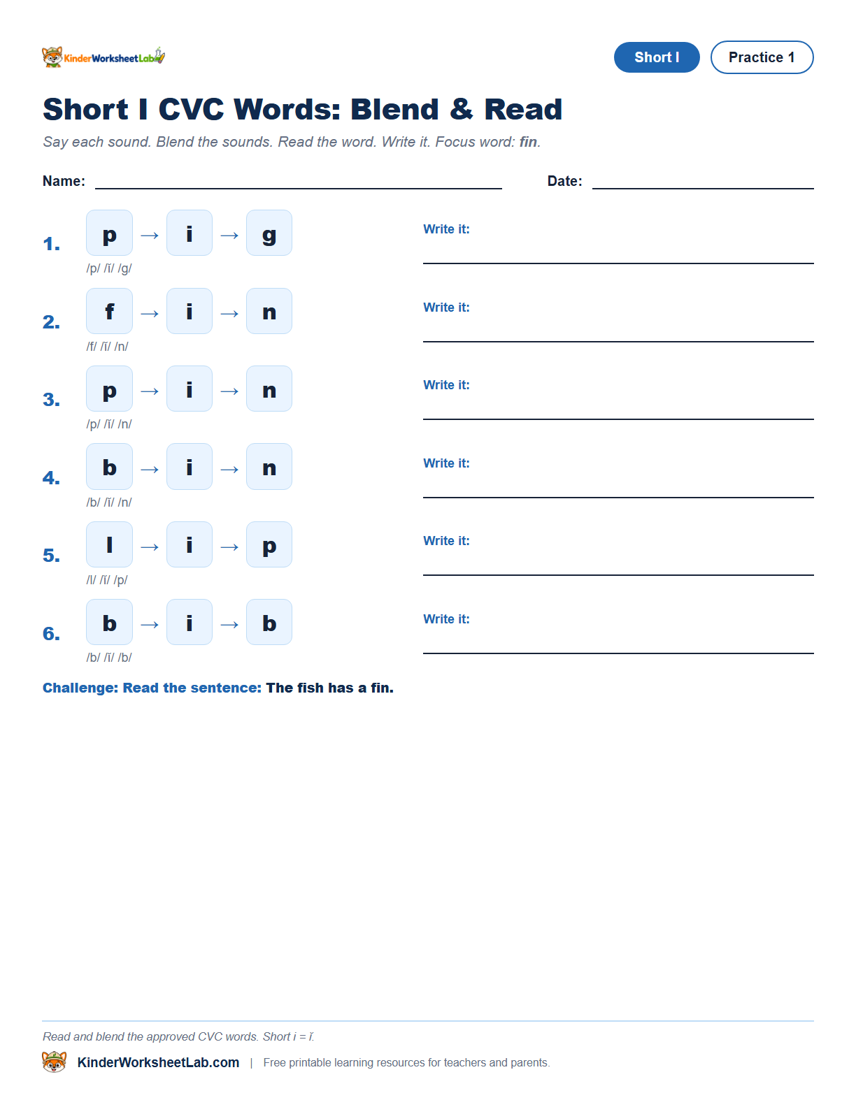 Word Sort — Fin CVC Worksheet worksheet preview