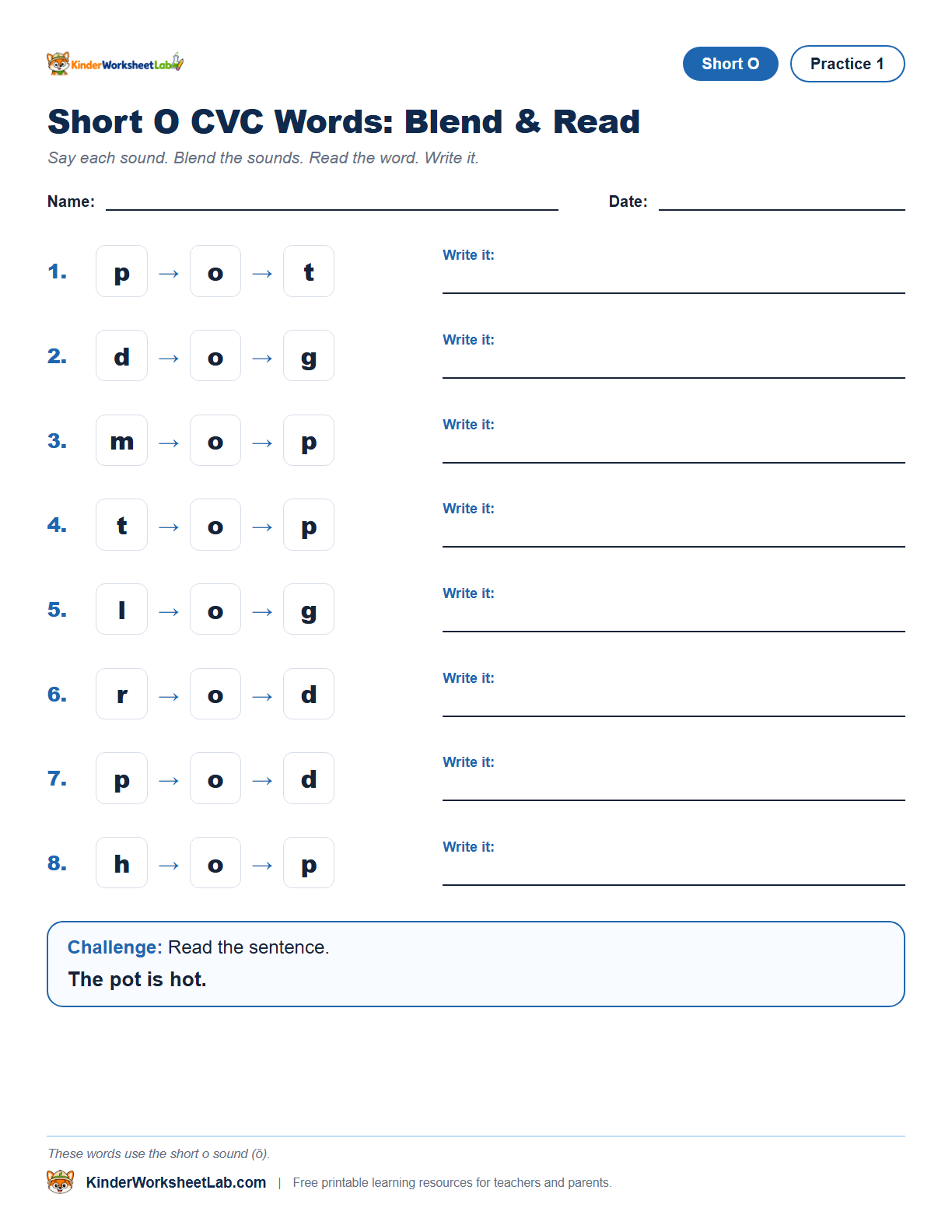 Word Sort — Pot CVC Worksheet worksheet preview