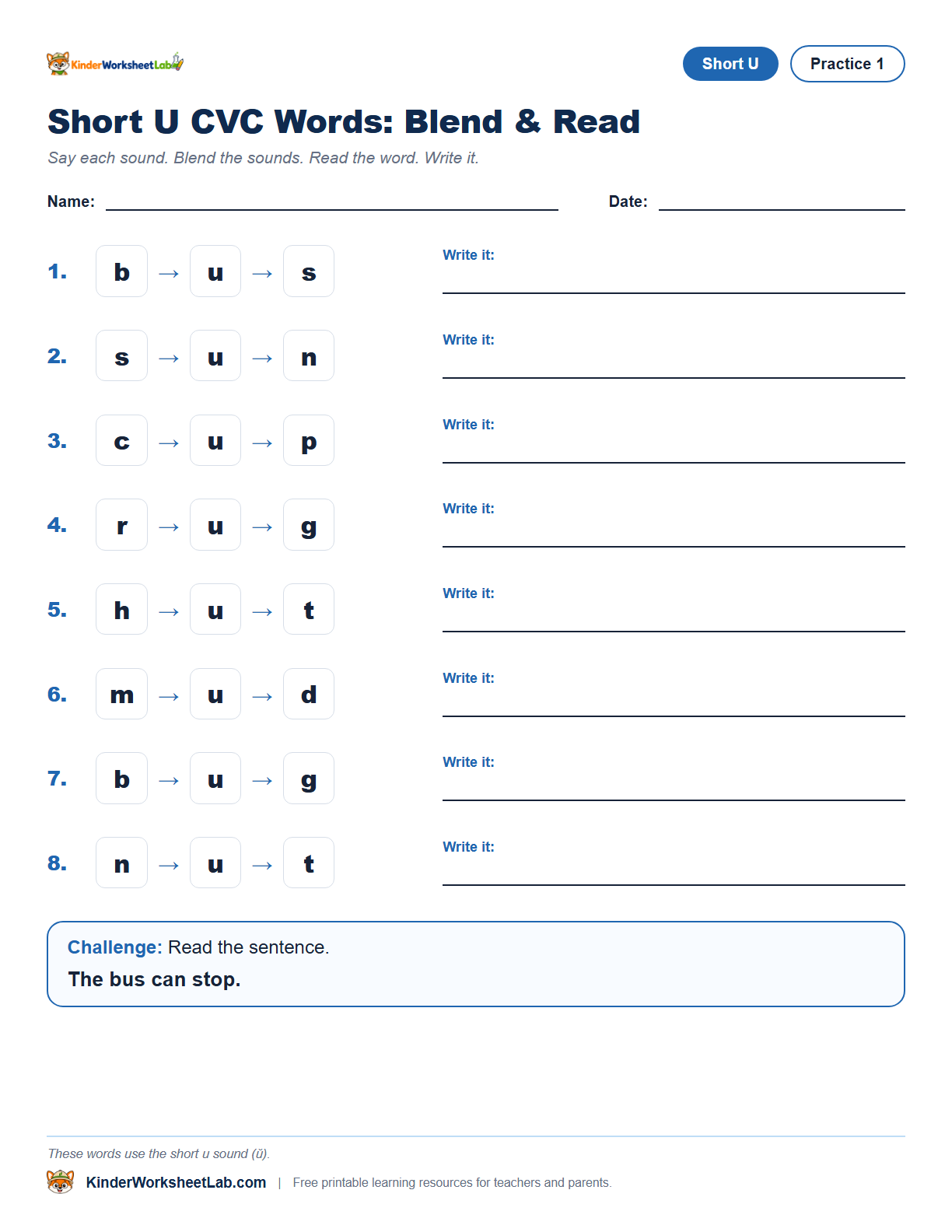Word Sort — Bus CVC Worksheet worksheet preview