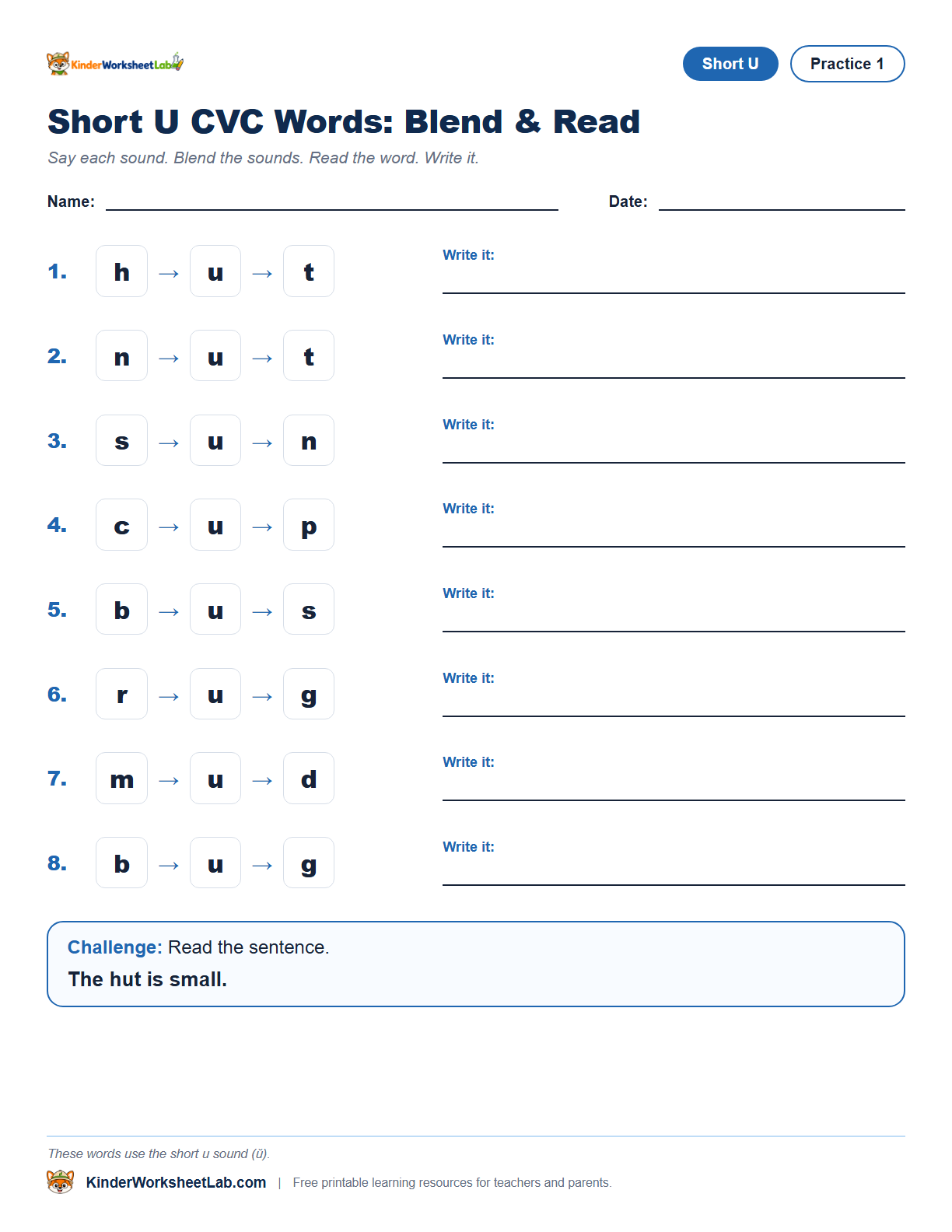 Hut CVC worksheet preview